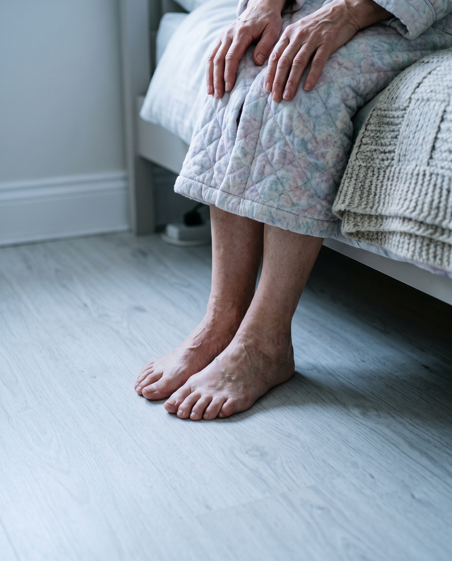 Cold bare feet on a bedroom floor