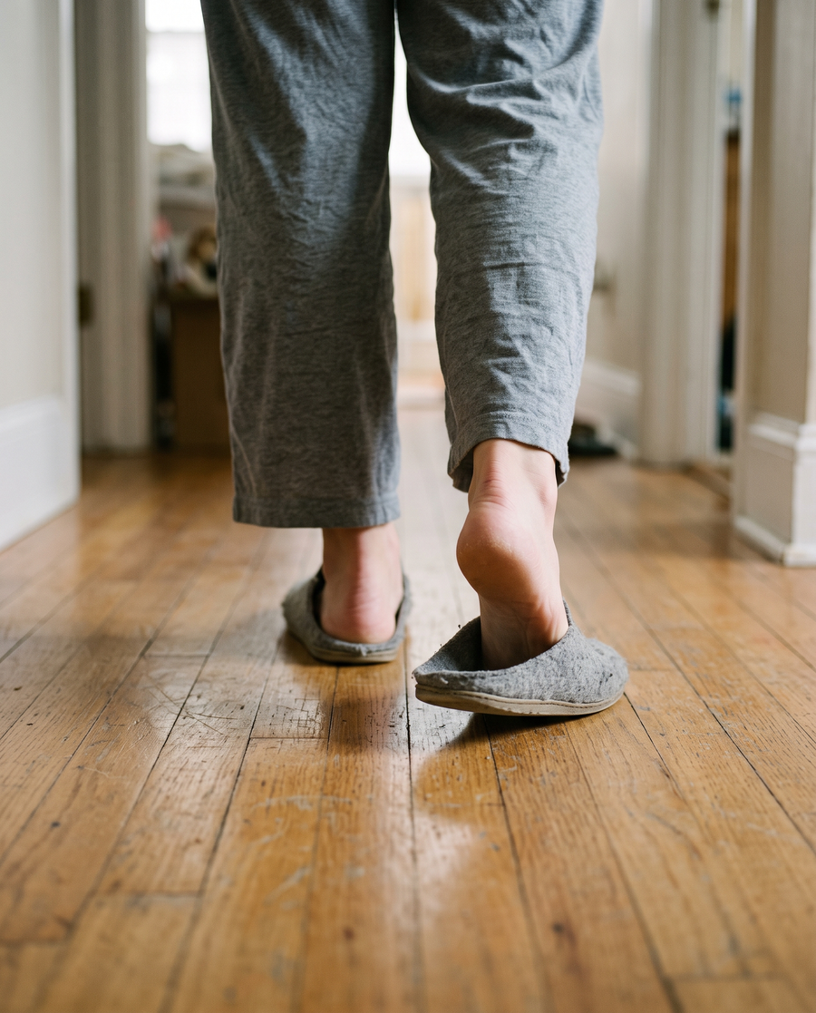 Old open-back slippers slipping off