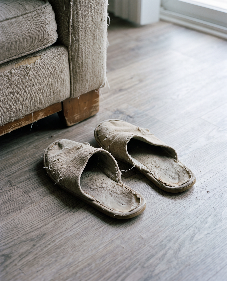 Worn-out flat slippers